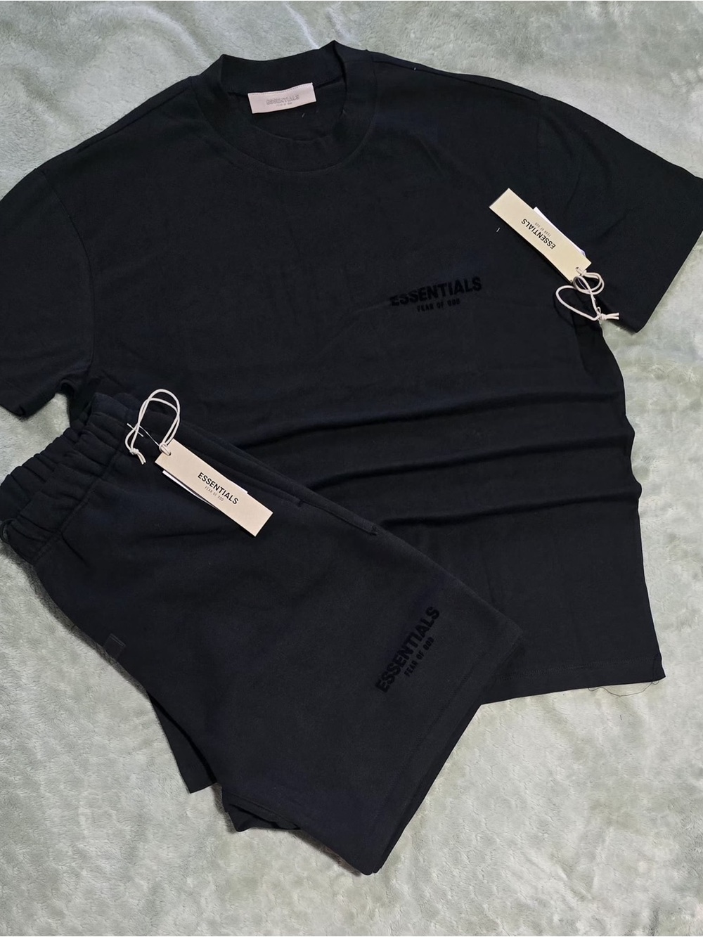 Essentials Black Logo Tee and Drawstring Shorts Set